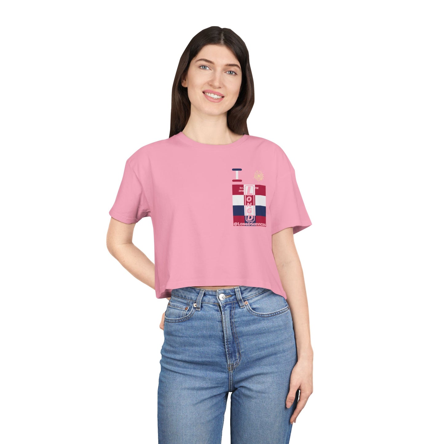 I burst LongD negative 4x3 upright single-breasted tag logo crop tee