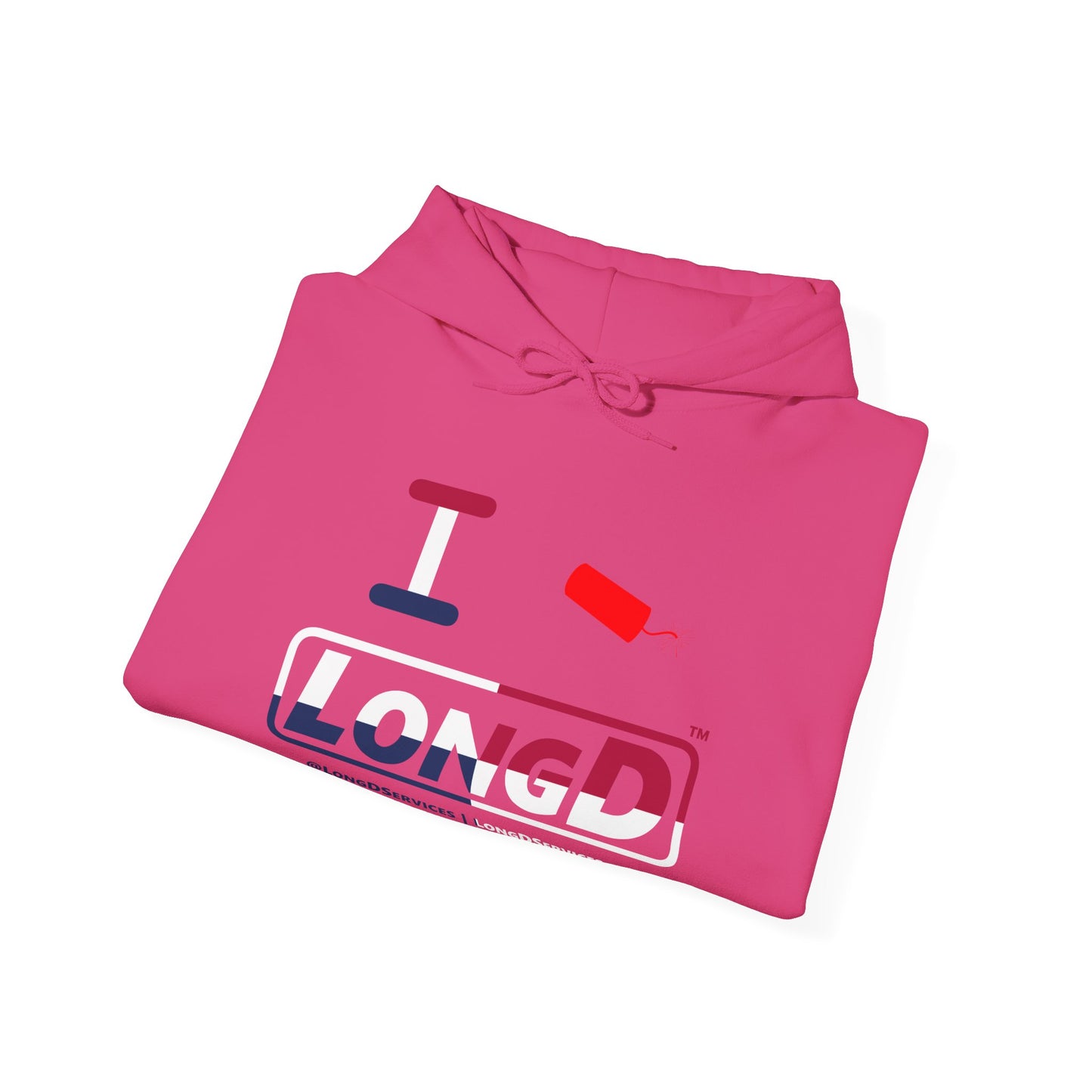 I Firecracker LongD® Logo Hoodie red, white and blue positive quarters