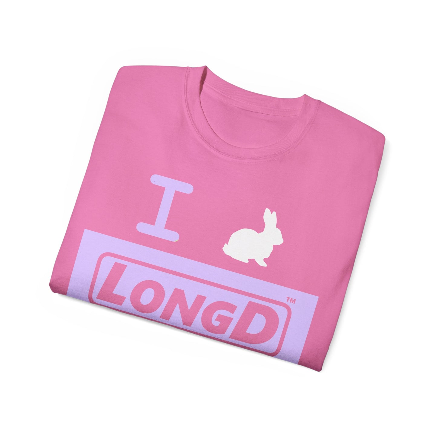 I Bunny LongD® Logo Cotton Tee Easter pastel purple negative text (white Easter Bunny)