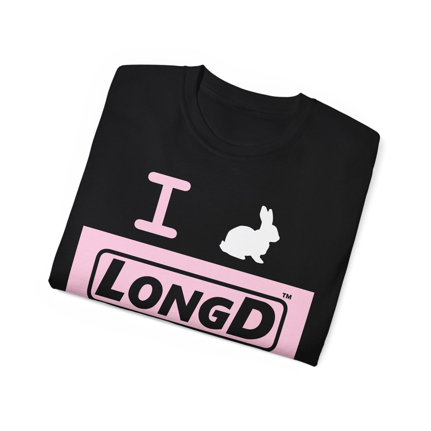 I Bunny LongD® Logo Cotton Tee Easter pastel pink negative text (white Easter Bunny)