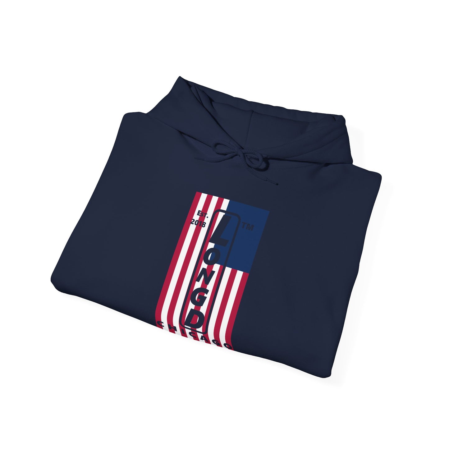 LongD® negative flag upright Chicago logo hoodie