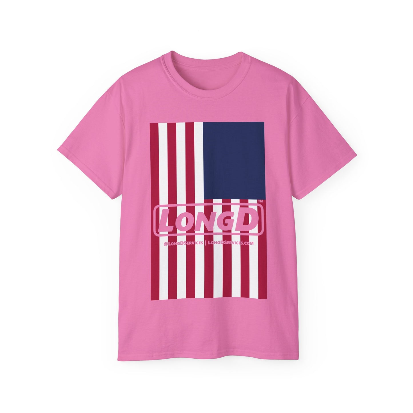 LongD® Logo Cotton Tee Red, White and Blue portrait (cropped proportions) flag negative text