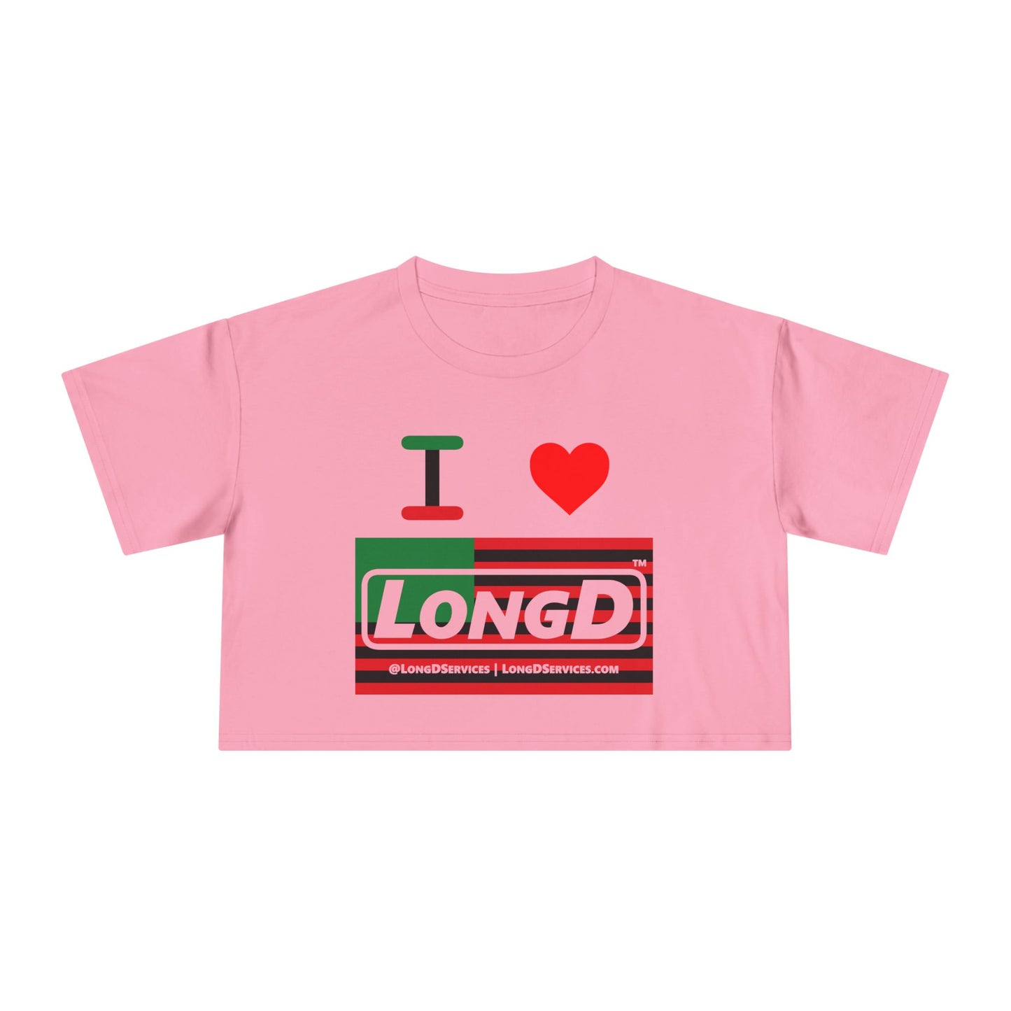 I Luv LongD Logo Women's Crop Tee (Juneteenth negative flag logo)