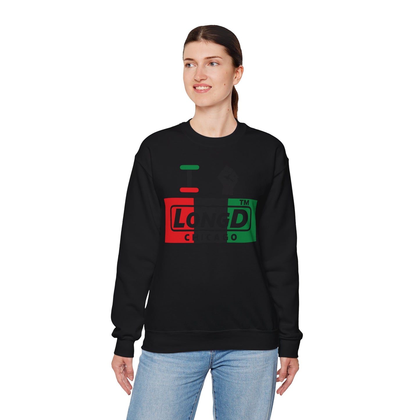 I fist LongD negative vertical 3-striped Chicago logo crewneck sweatshirt