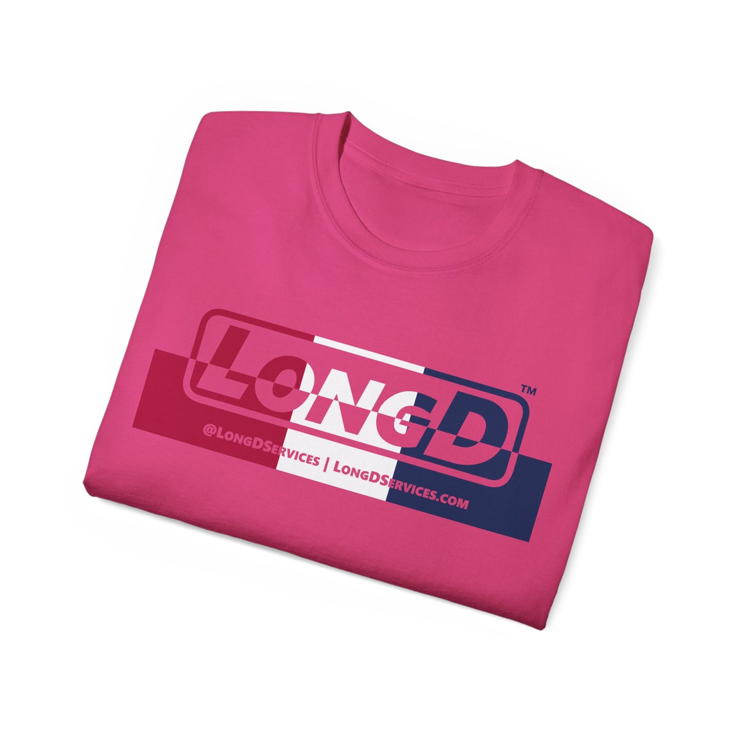LongD® Logo Cotton Tee Red, White and Blue positive top negative bottom thirds text
