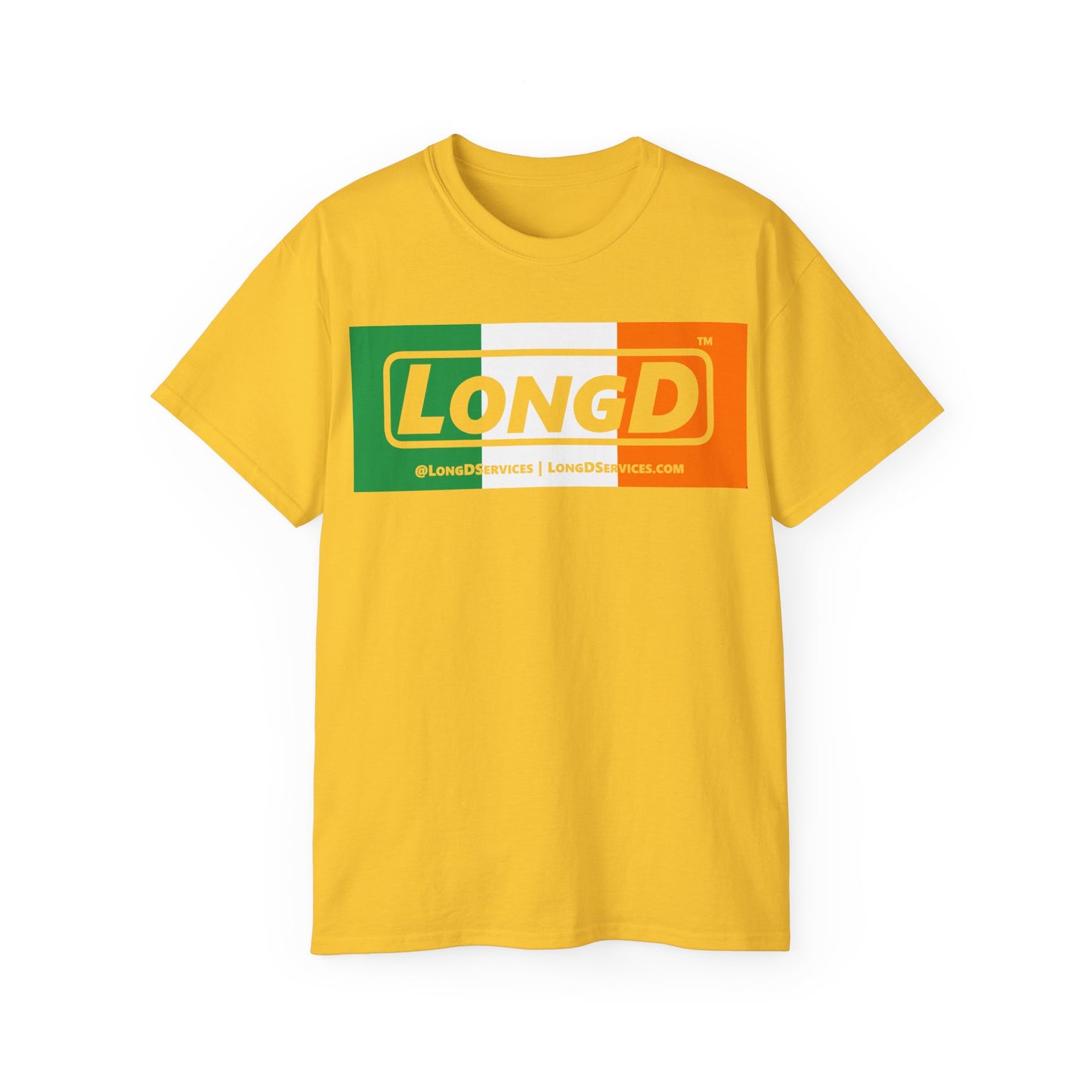 LongD® Logo Cotton Tee (St. Patrick's Day -Irish Green, White and Irish Orange negative thirds)