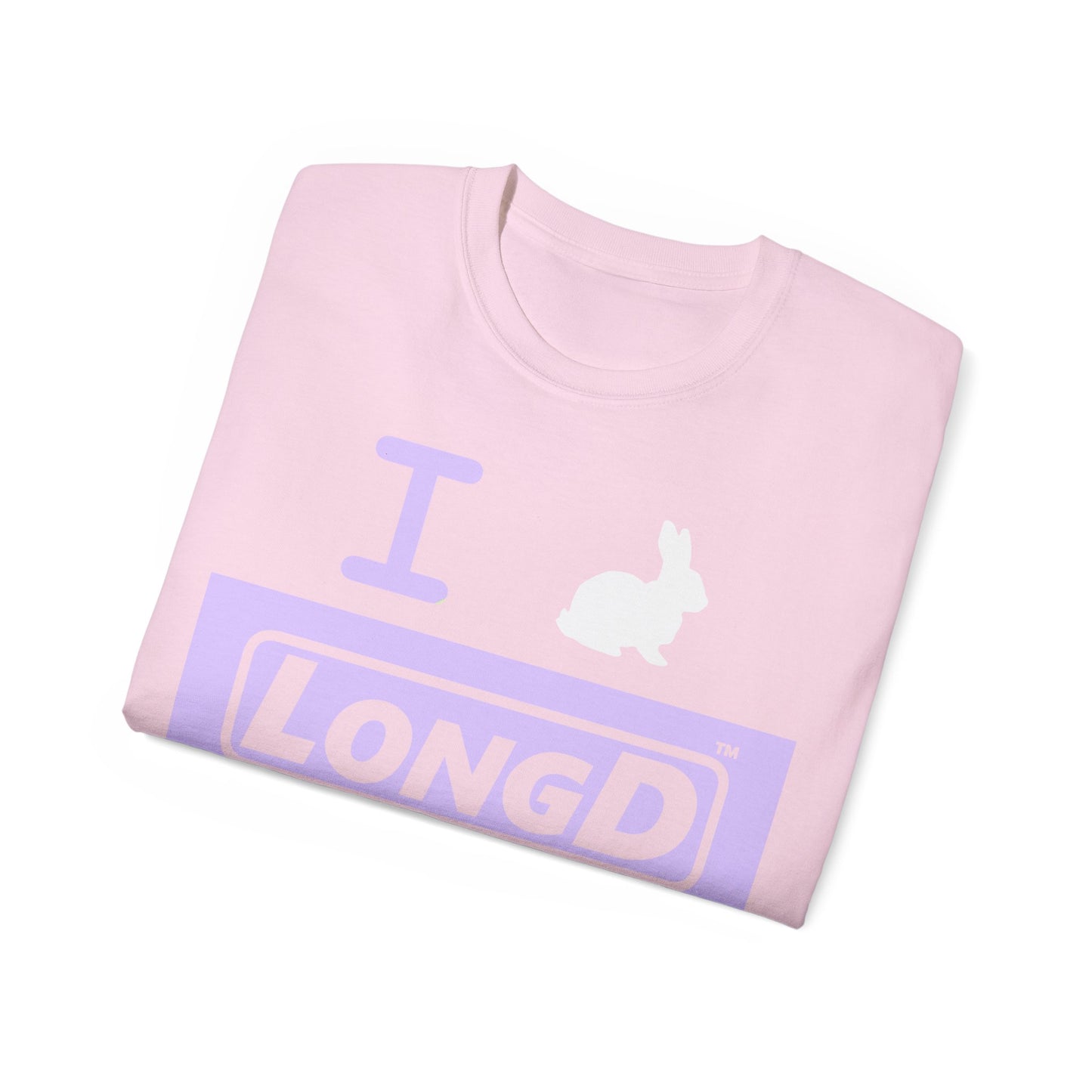 I Bunny LongD® Logo Cotton Tee Easter pastel purple negative text (white Easter Bunny)