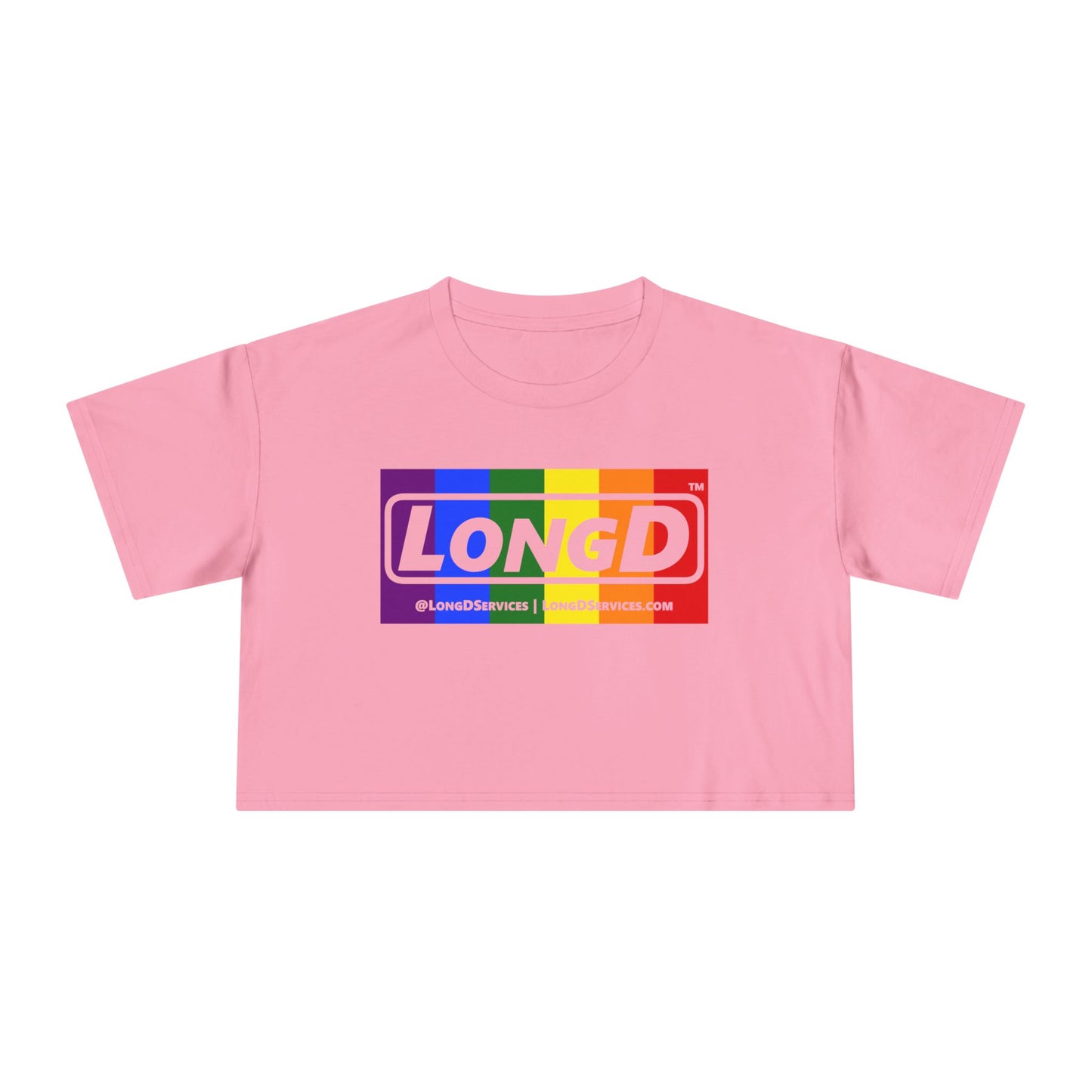 LongD Logo Women's Crop Tee (Pride color rainbow negative logo)