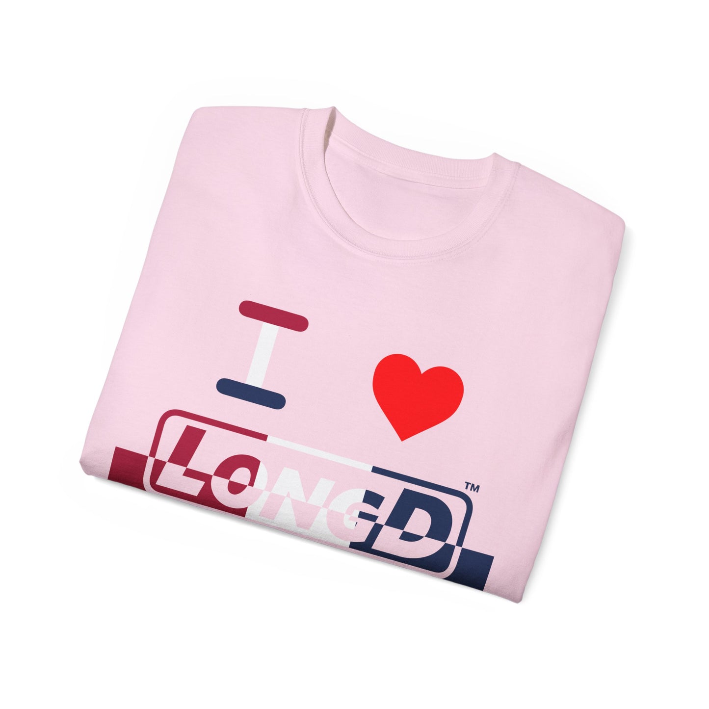 I Luv LongD® Logo Cotton Tee Red, White and Blue positive top negative bottom split thirds text