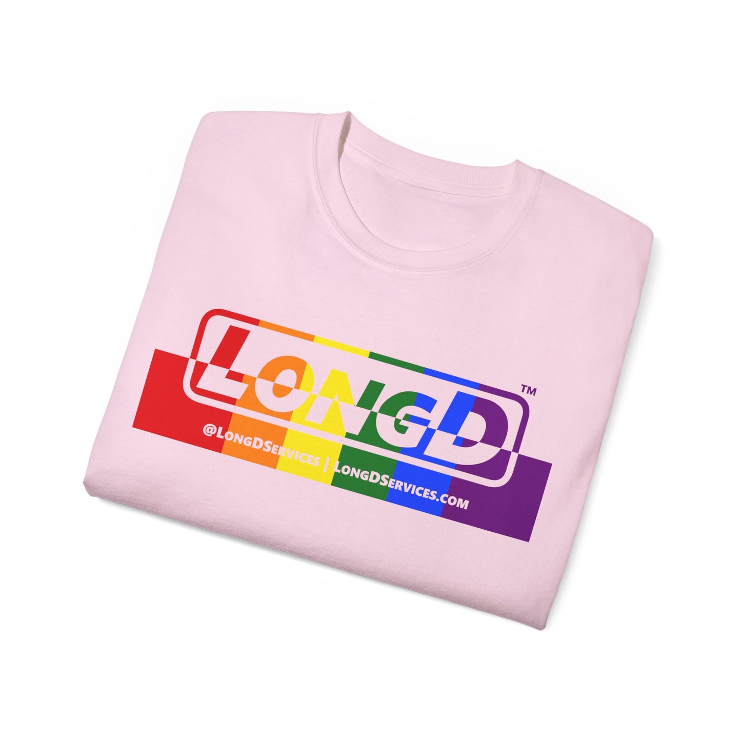 LongD® Logo Cotton Tee Pride rainbow positive top negative bottom text