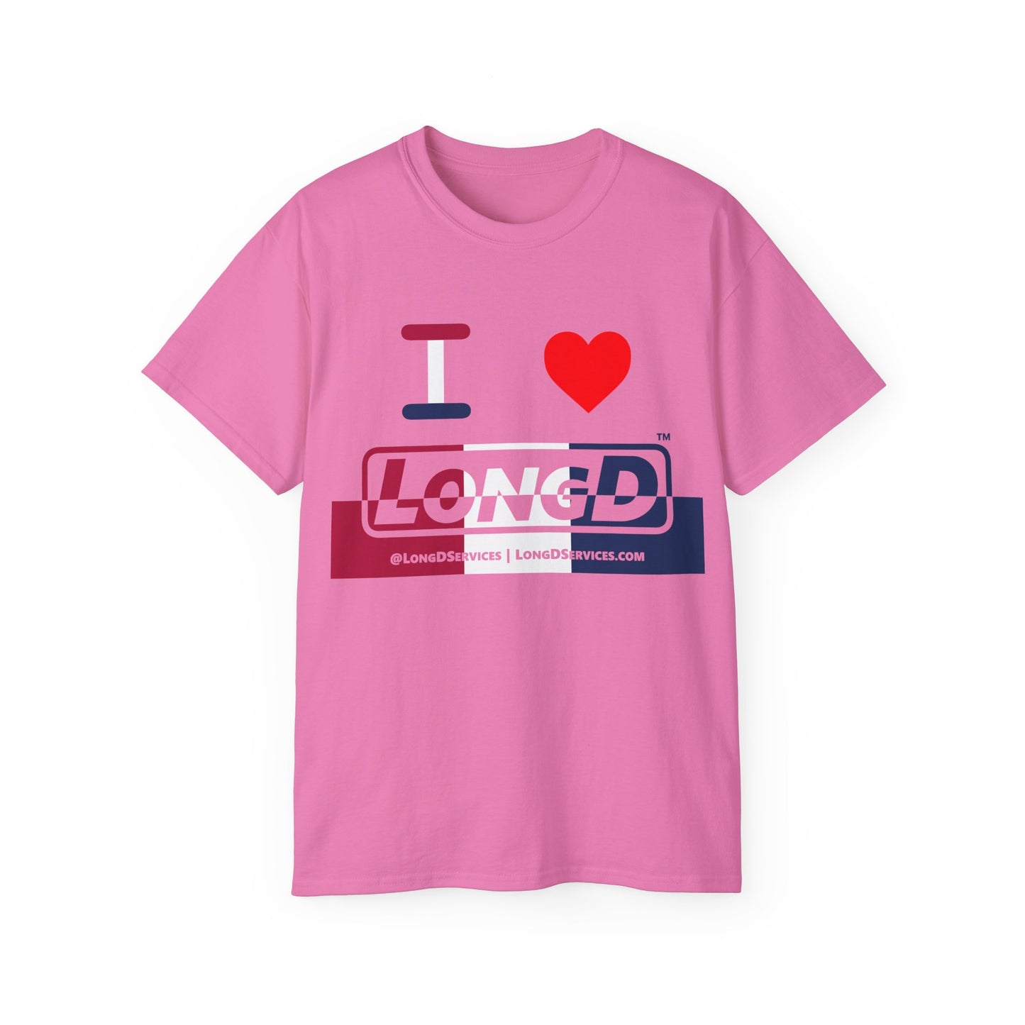 I Luv LongD® Logo Cotton Tee Red, White and Blue positive top negative bottom split thirds text