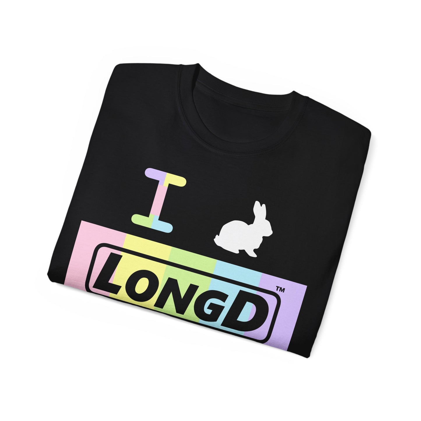 I Bunny LongD® Logo Cotton Tee Easter pastel spectrum negative text (white Easter Bunny)