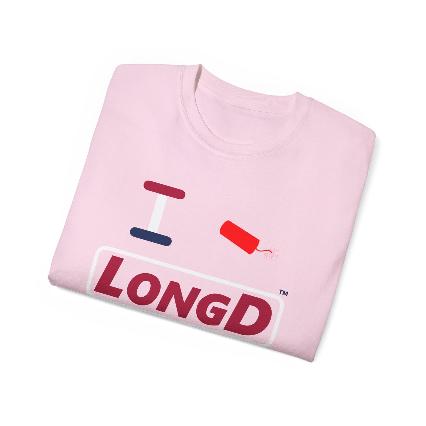 I Firecracker LongD® Logo Cotton Tee Red, White and Blue positive elements text