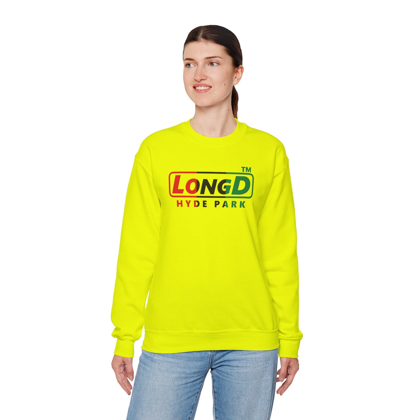LongD positive vertical 3-striped Hyde Park logo crewneck sweatshirt (Juneteenth colors)