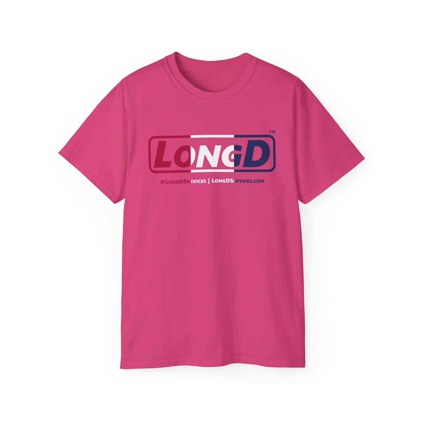 LongD® Logo Cotton Tee Red, White and Blue positive thirds text