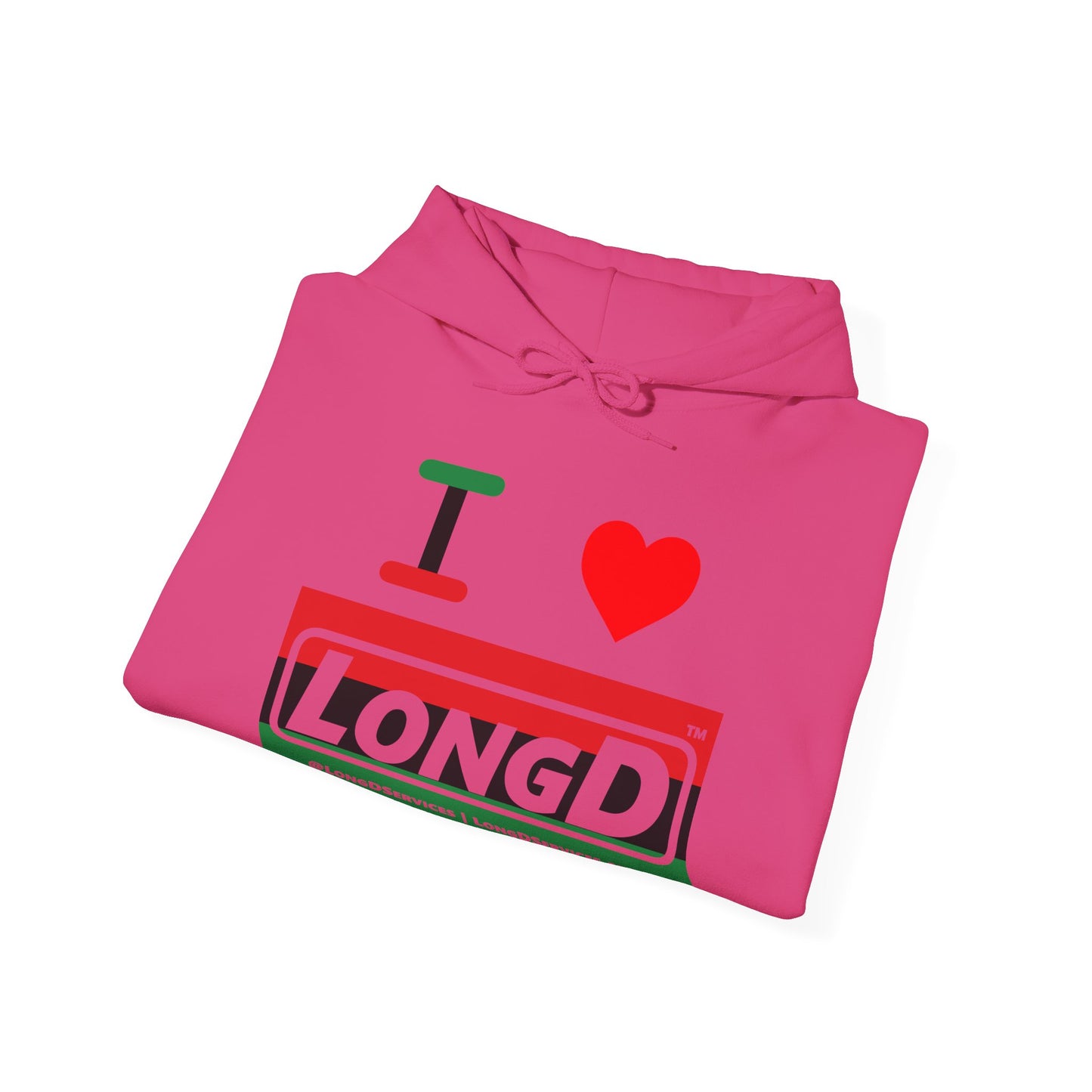 I Luv LongD® Logo Hoodie with Juneteenth striped negative text