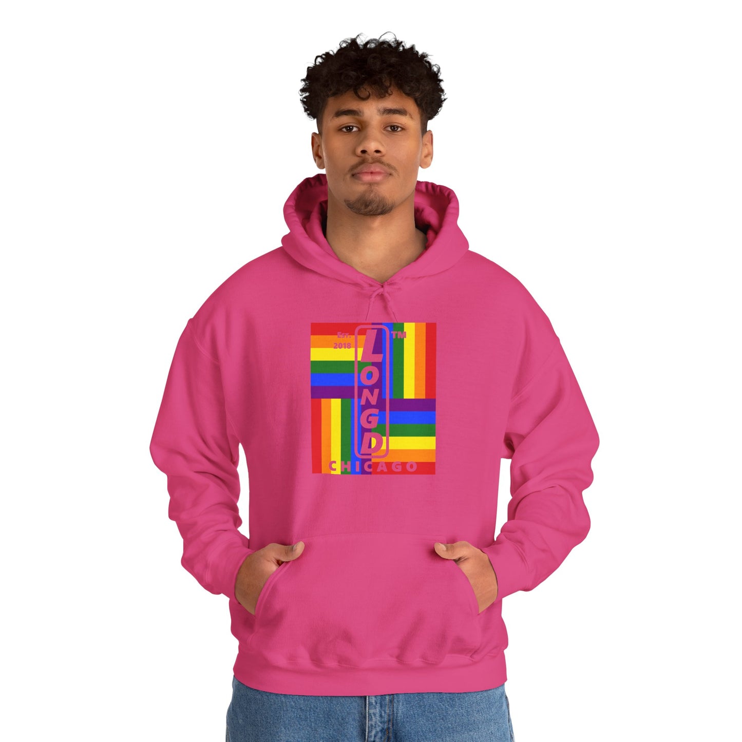 LongD® negative windmill upright Chicago logo hoodie (Pride colors)