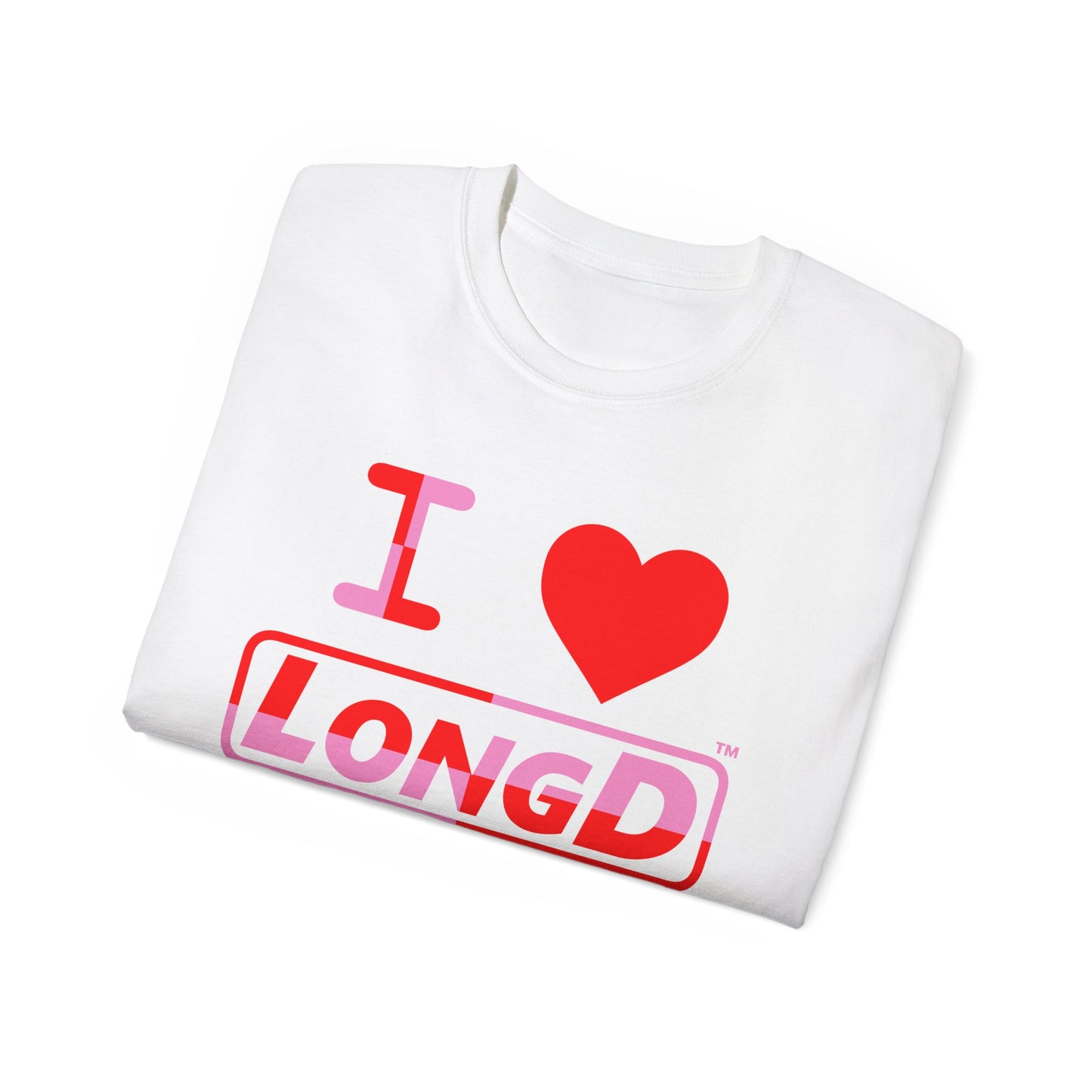 I Luv LongD Logo Cotton Tee (Valentines pink/red quarter split text)