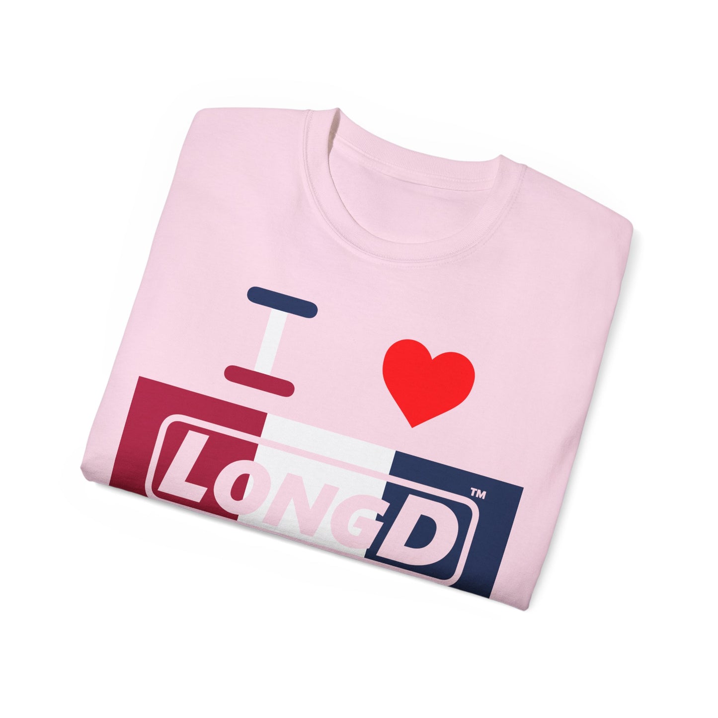 I Luv LongD® Logo Cotton Tee Red, White and Blue negative thirds text