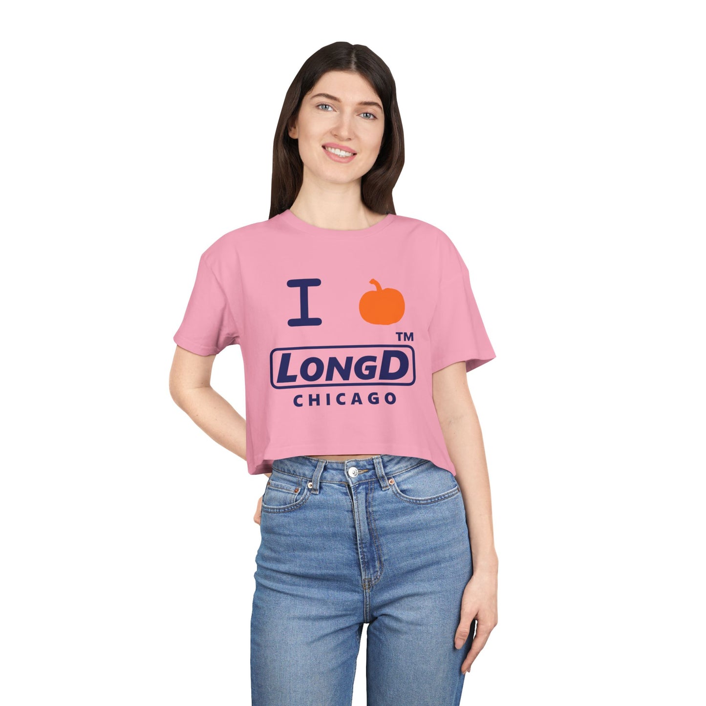 I Pumpkin LongD Logo Crop Tee blue basic Chicago logo