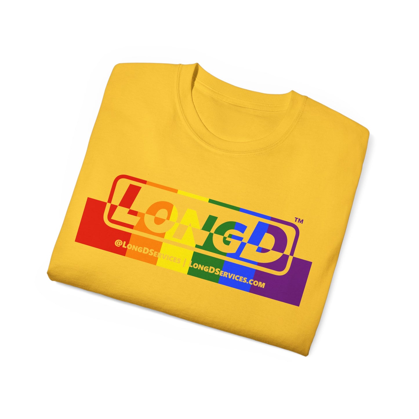 LongD® Logo Cotton Tee Pride rainbow positive top negative bottom text