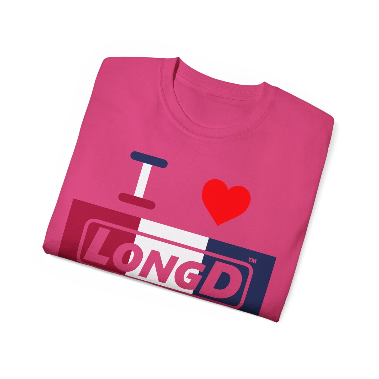 I Luv LongD® Logo Cotton Tee Red, White and Blue negative thirds text