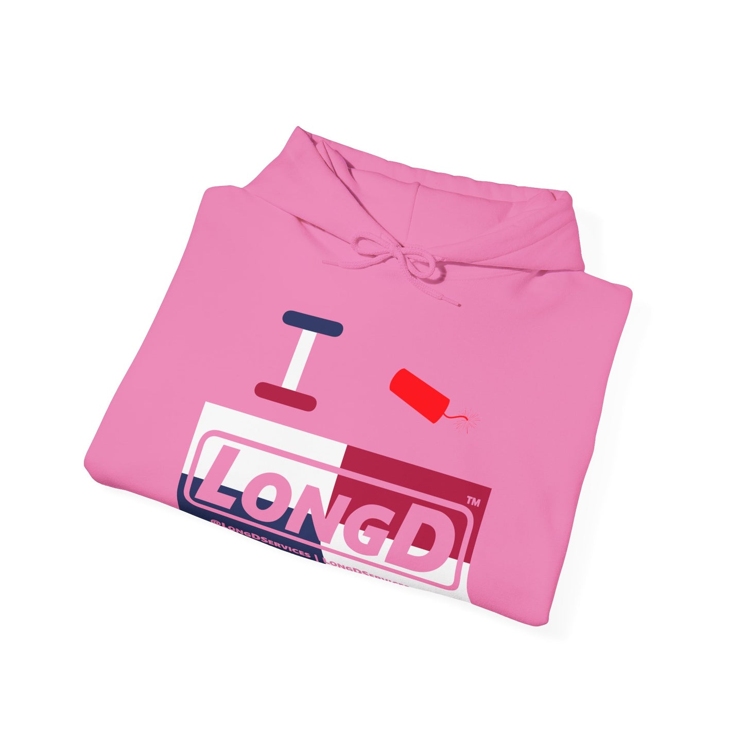 I Firecracker LongD® Logo Hoodie red, white and blue negative quarters