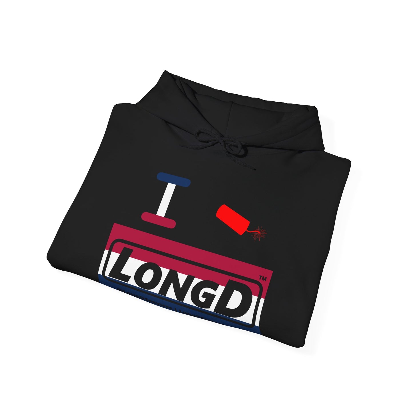 I Firecracker LongD® Logo Hoodie red, white and blue striped negative thirds