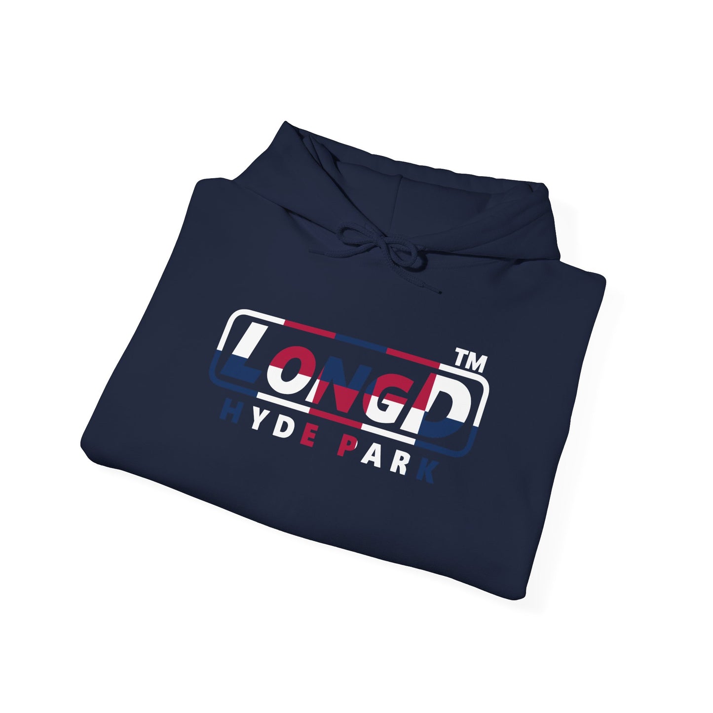 LongD® positive 2x5 Hyde Park logo hoodie (patriotic colors)