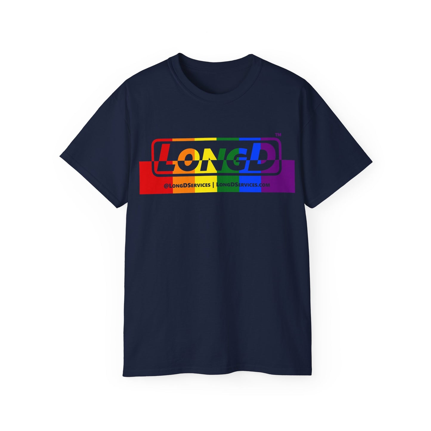 LongD® Logo Cotton Tee Pride rainbow positive top negative bottom text