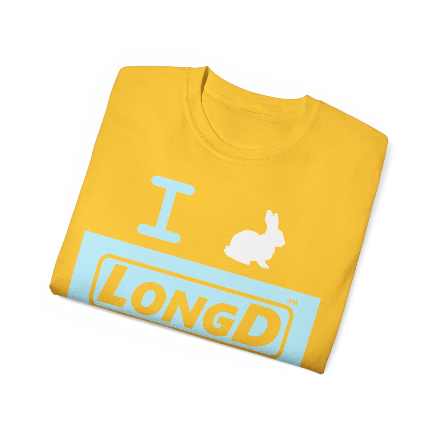 I Bunny LongD® Logo Cotton Tee Easter pastel blue negative text (white Easter Bunny)