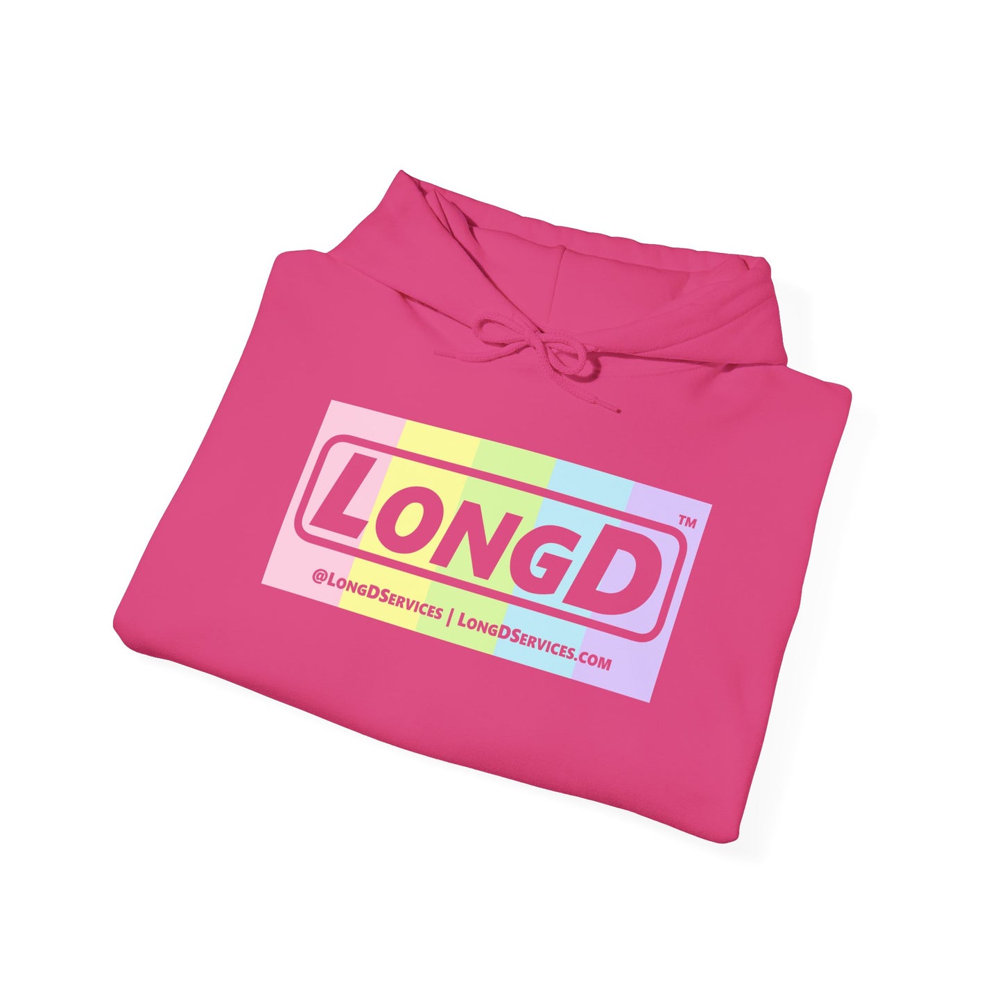 LongD® Logo Hoodie pastel spectrum negative text coloration