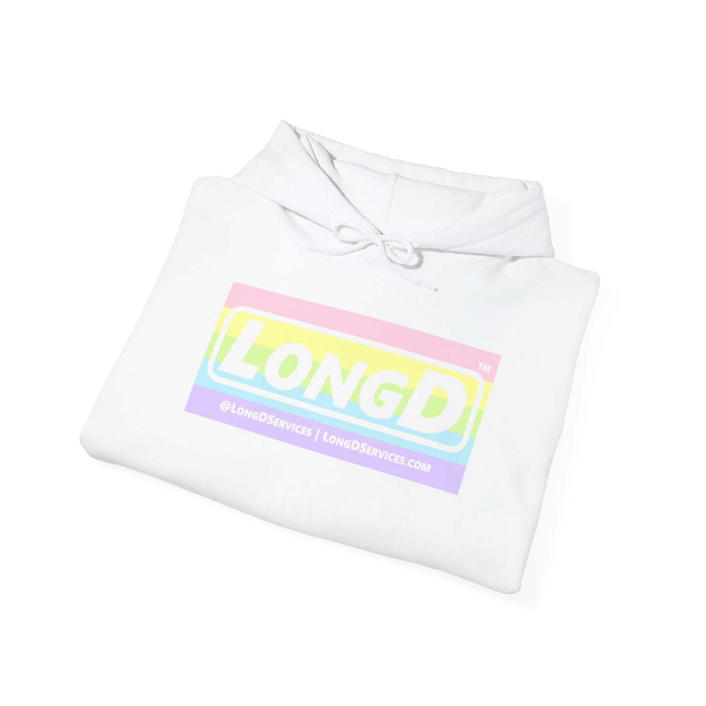 LongD® Logo Hoodie pastel striped negative text coloration