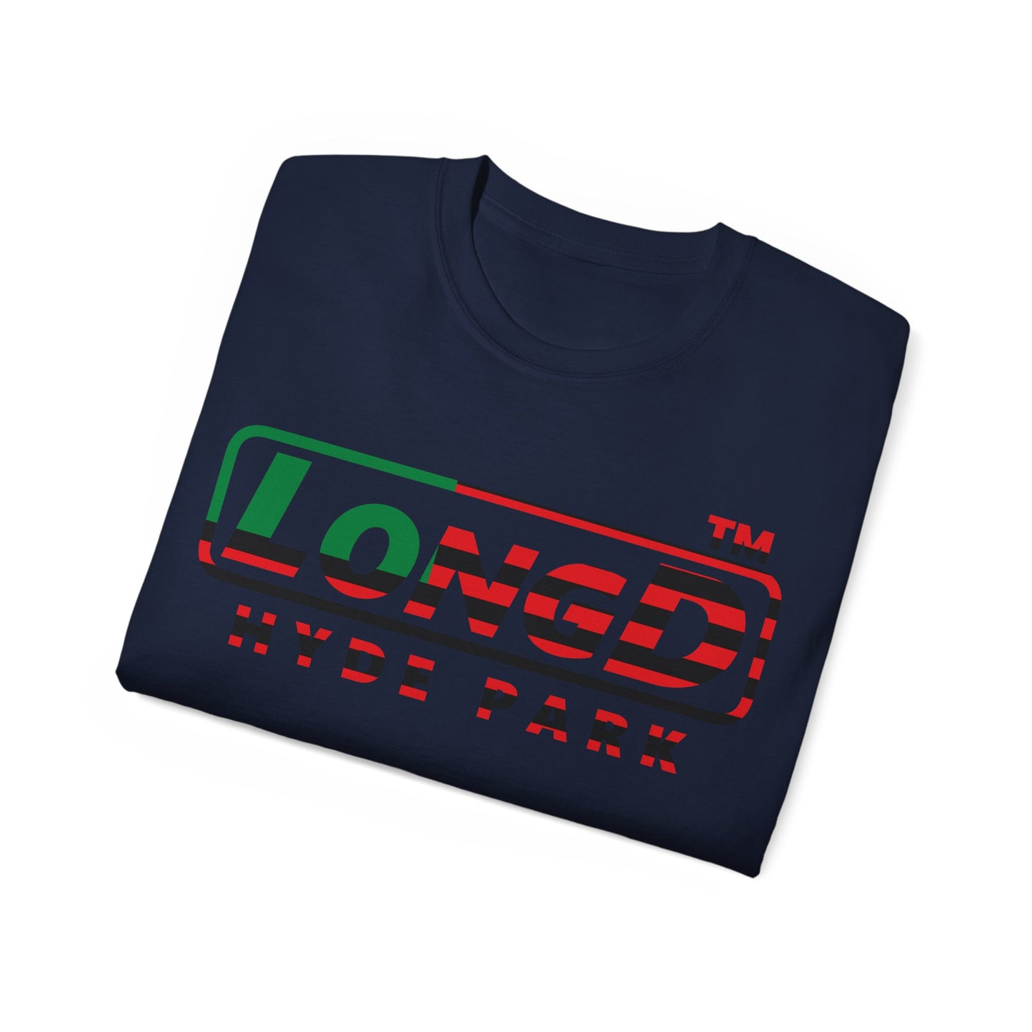 LongD positive flag Hyde Park logo cotton tee (Juneteenth colors)