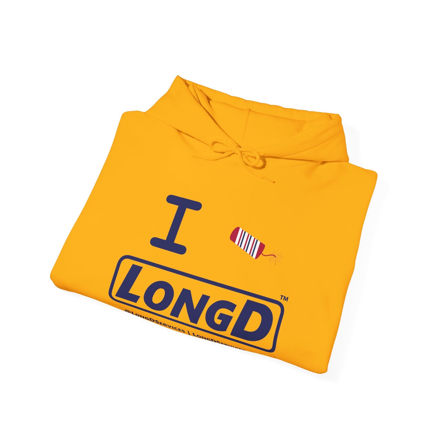 I Firecracker LongD® Official Logo Hoodie red, white and blue firecracker
