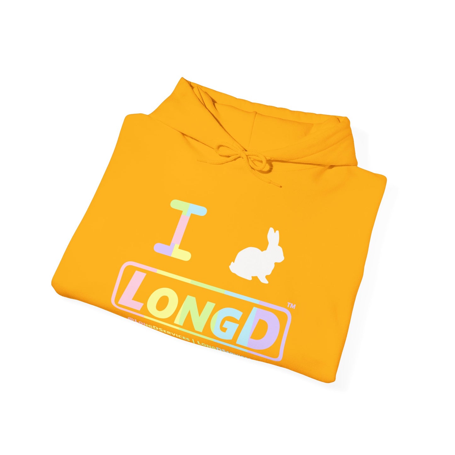 I Bunny LongD® Logo Hoodie Pastel spectrum text (White Easter Bunny)