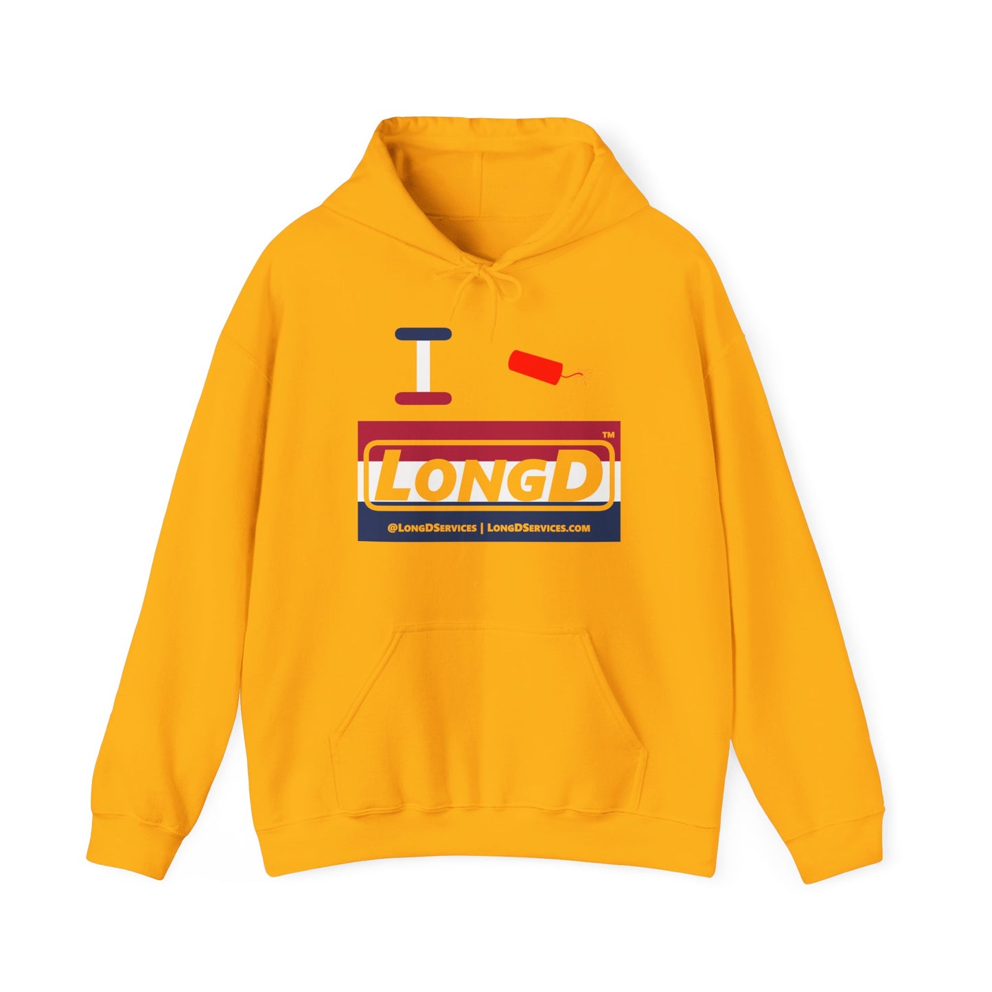 I Firecracker LongD® Logo Hoodie red, white and blue striped negative thirds