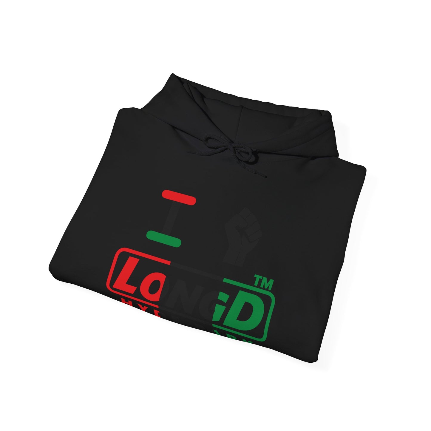 I fist LongD® positive vertical 3-striped Hyde Park logo Hoodie (Juneteenth colors)