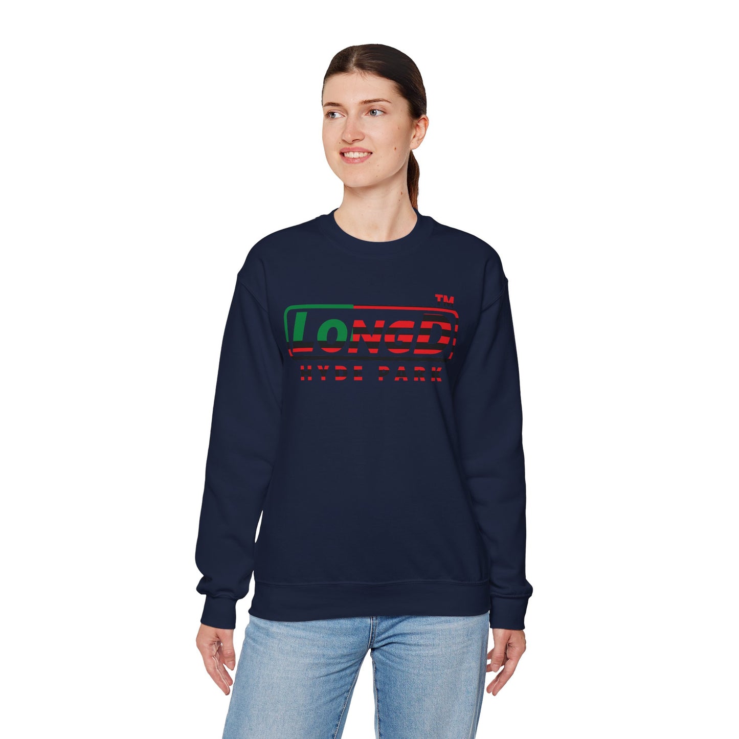 LongD positive flag Hyde Park logo crewneck sweatshirt (Juneteenth colors)