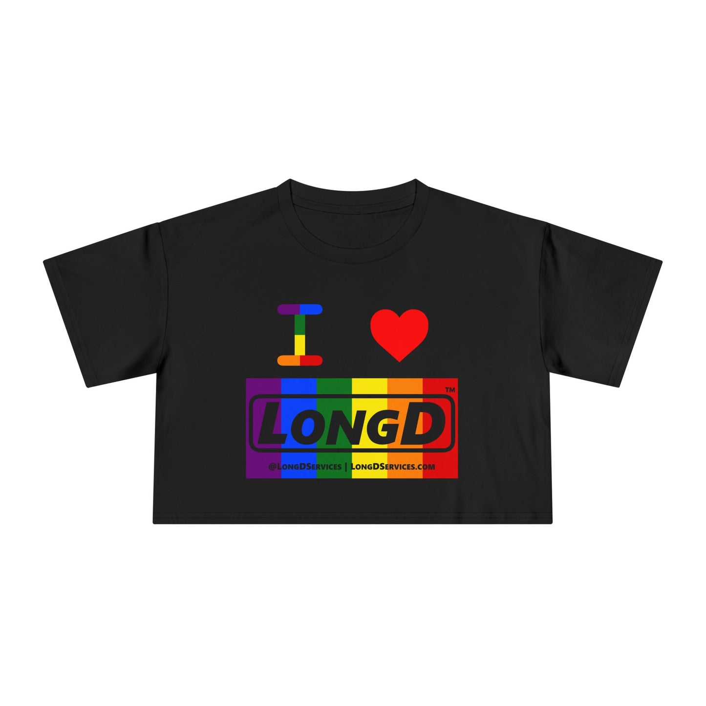 I Luv LongD Logo Women's Crop Tee (Pride color rainbow negative logo)