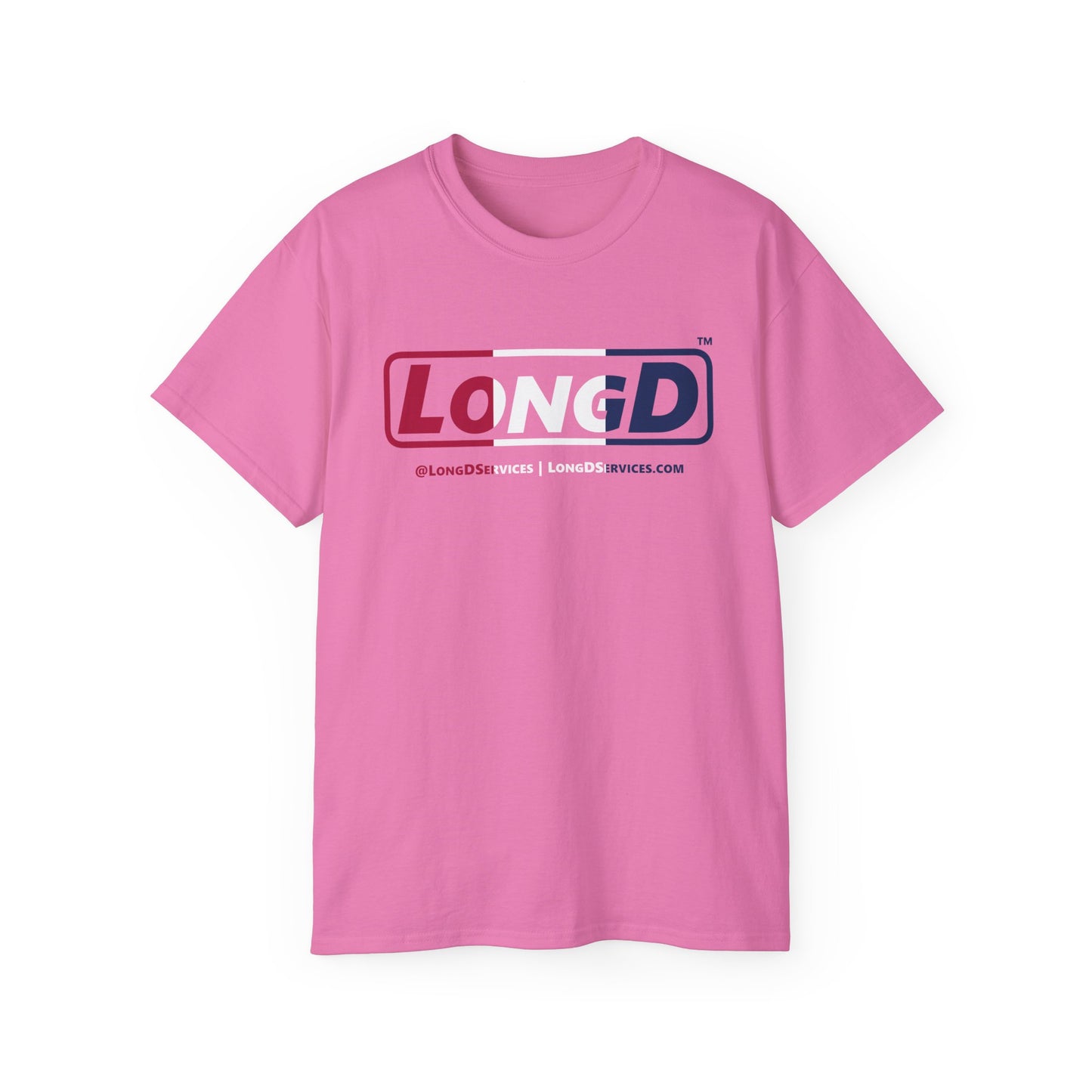 LongD® Logo Cotton Tee Red, White and Blue positive thirds text