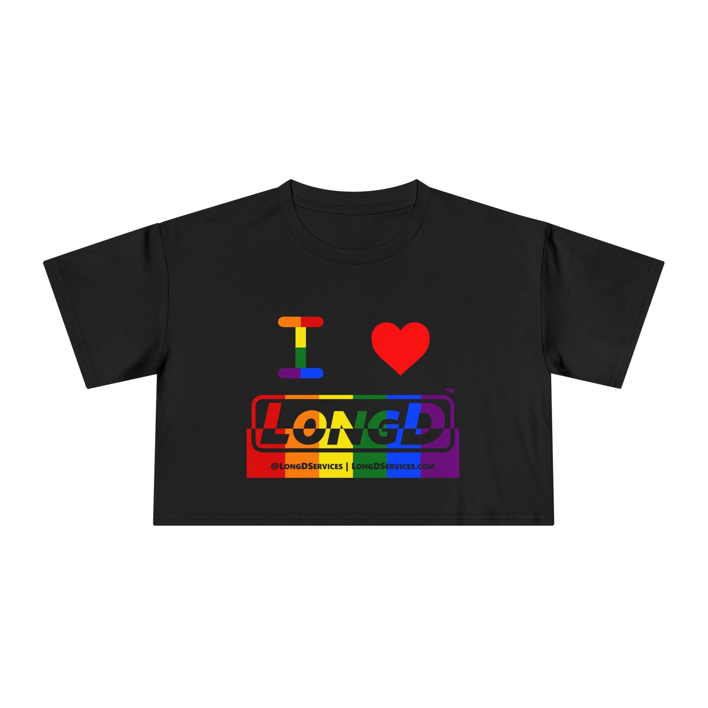 I Luv LongD Logo Women's Crop Tee (Pride color rainbow positive top negative bottom logo)