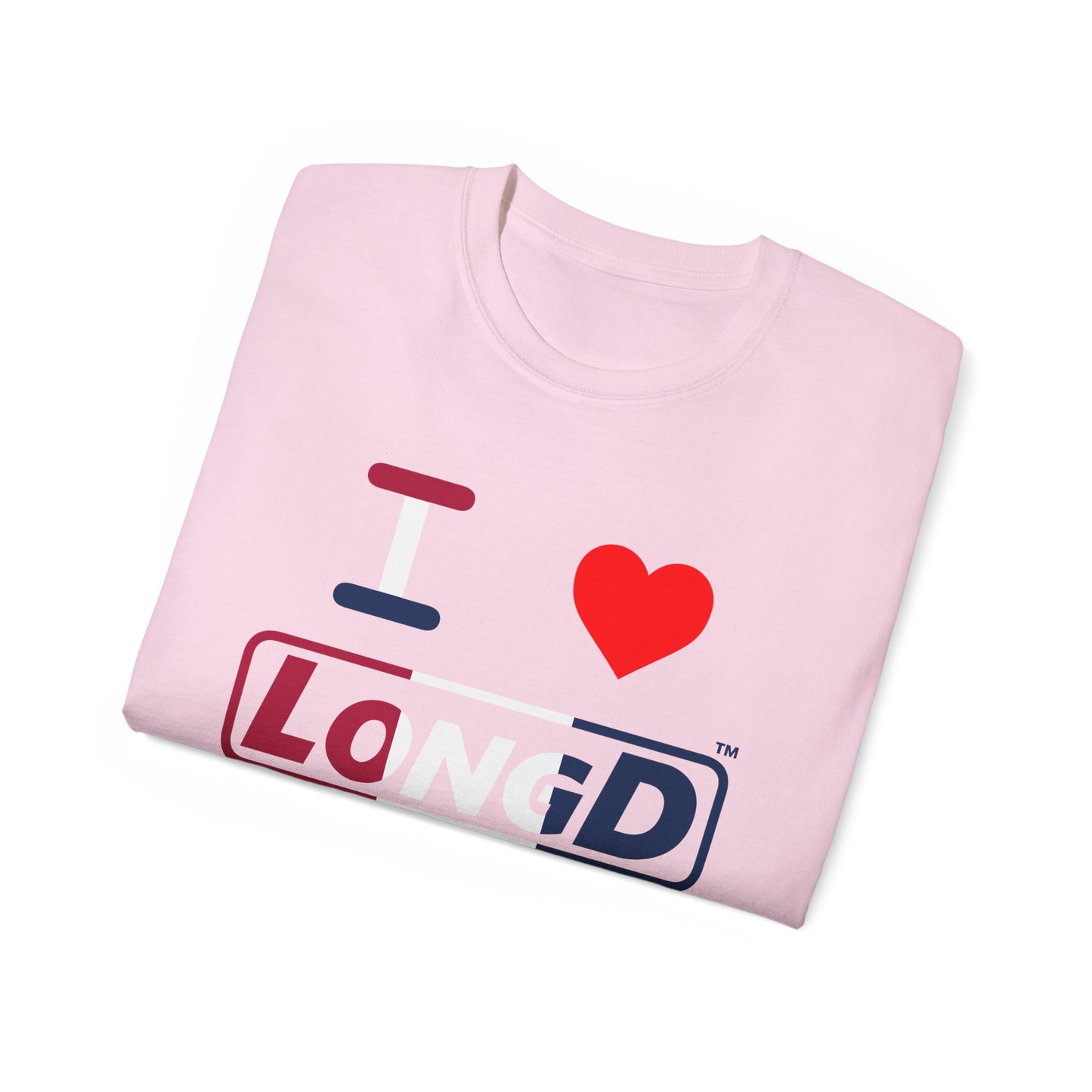 I Luv LongD® Logo Cotton Tee Red, White and Blue positive thirds text