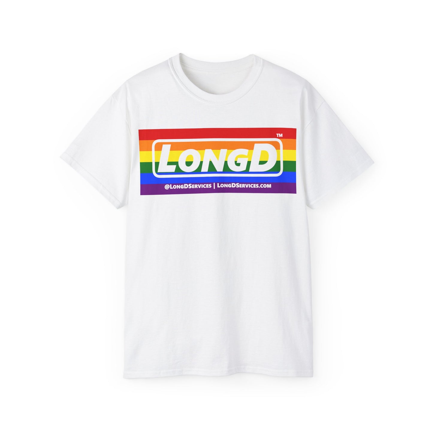 LongD® Logo Cotton Tee Pride striped negative text