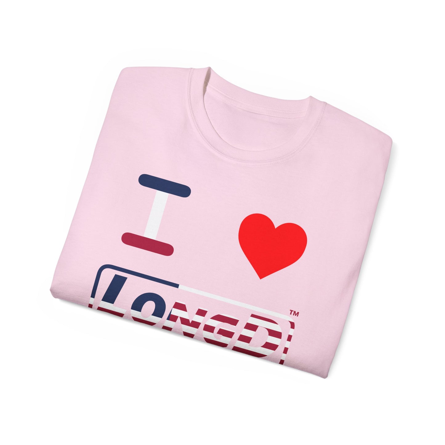 I Luv LongD® Logo Cotton Tee Red, White and Blue positive flag