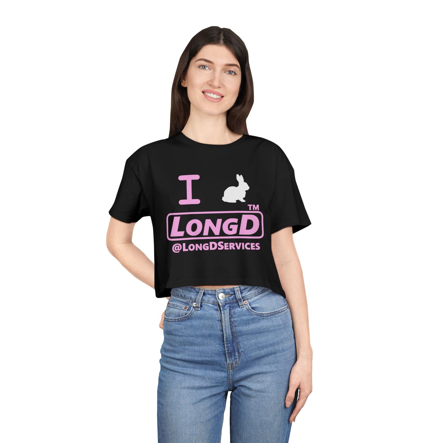 I Bunny LongD positive pink Tag Logo Crop Tee