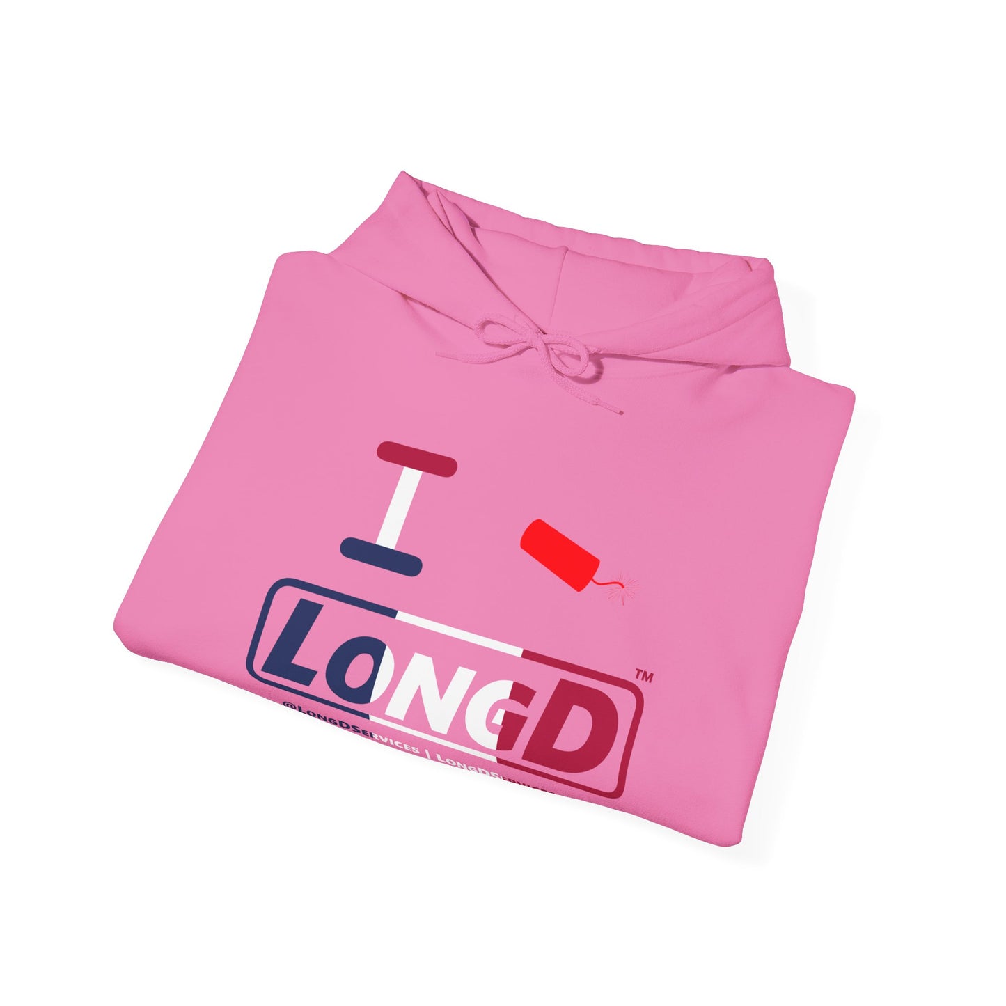 I Firecracker LongD® Logo Hoodie blue, white and red positive thirds