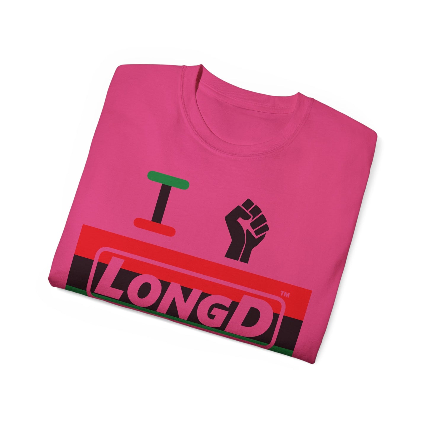I Fist LongD® Logo Cotton Tee Juneteenth black fist negative striped text