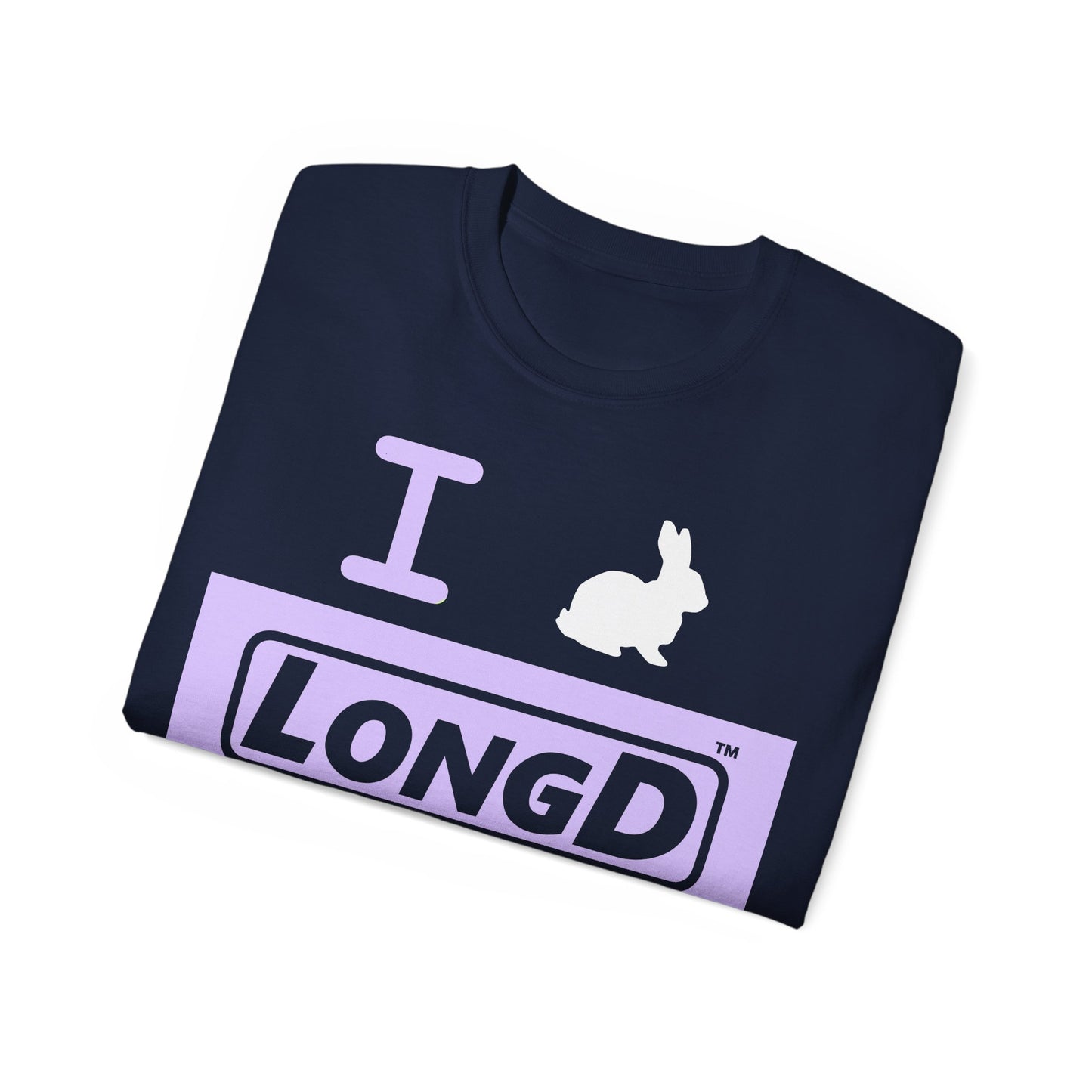 I Bunny LongD® Logo Cotton Tee Easter pastel purple negative text (white Easter Bunny)