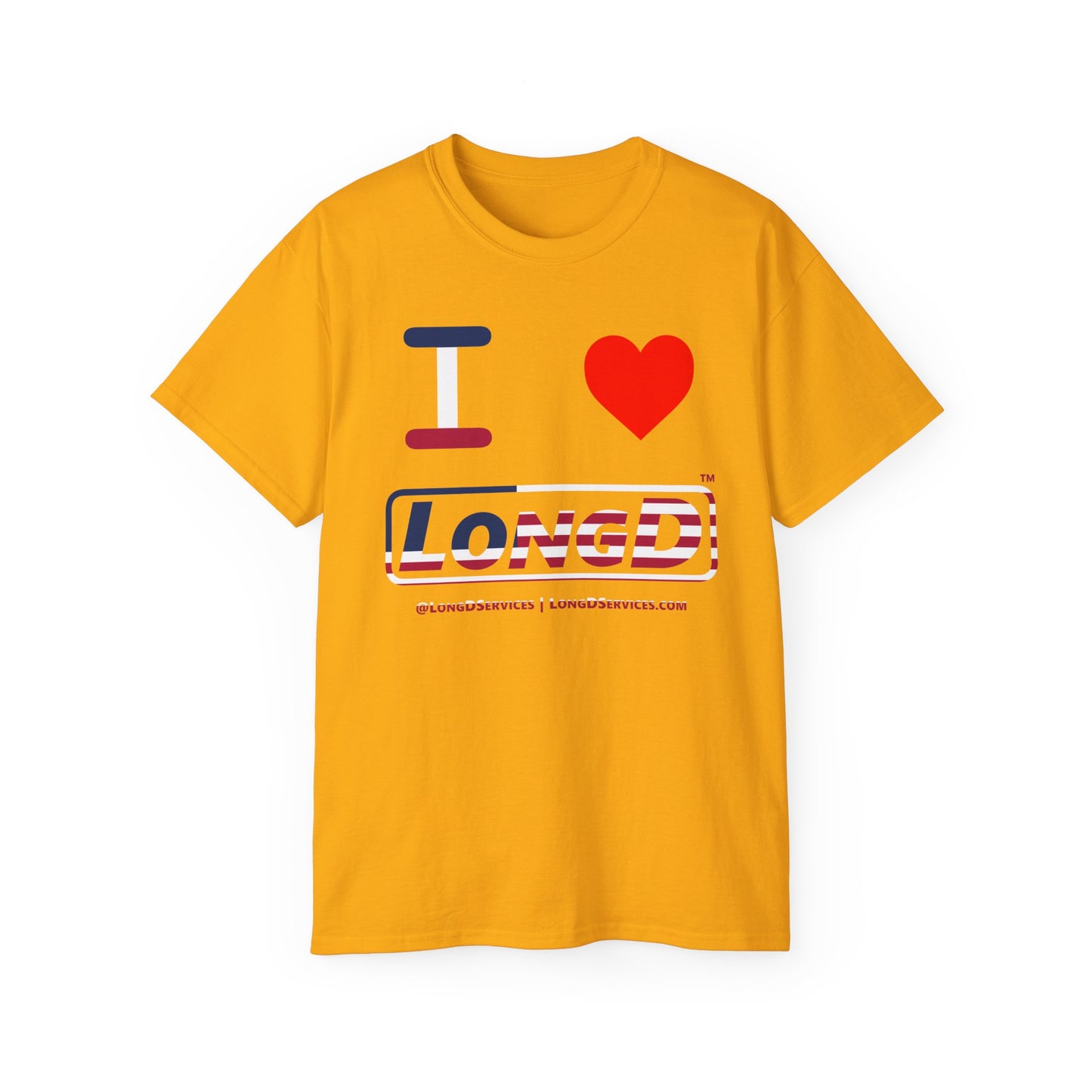 I Luv LongD® Logo Cotton Tee Red, White and Blue positive flag